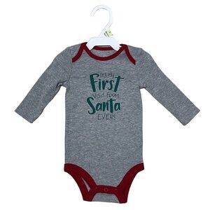 Okie Dokie Santa Visit Bodysuit NWT Long Sleeve Christmas Heather Grey Size 3M